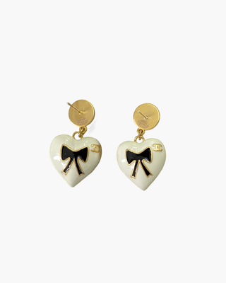 Chanel CC Heart Drop Earrings — Vintage, White & Gold Hearts