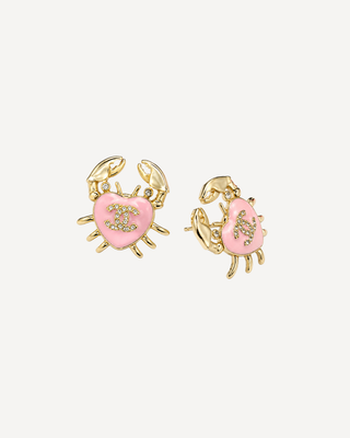 Chanel CC Crab Earrings — Pink Enamel & Crystal, Gold
