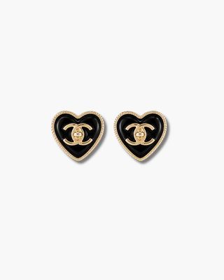 Chanel CC Heart Studs — 22C, Black & Gold