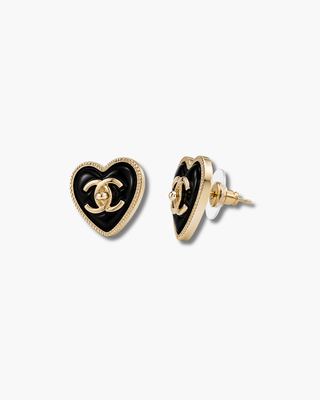 Chanel CC Heart Studs — 22C, Black & Gold