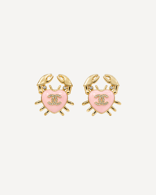 Chanel CC Crab Earrings — Pink Enamel & Crystal, Gold