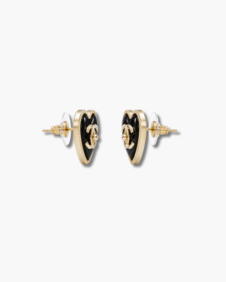 Chanel CC Heart Studs — 22C, Black & Gold