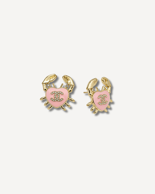 Chanel CC Crab Earrings — Pink Enamel & Crystal, Gold