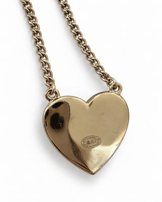 Reworked vintage Chanel CC heart pendant necklace, black enamel, soft gold tone — view 4